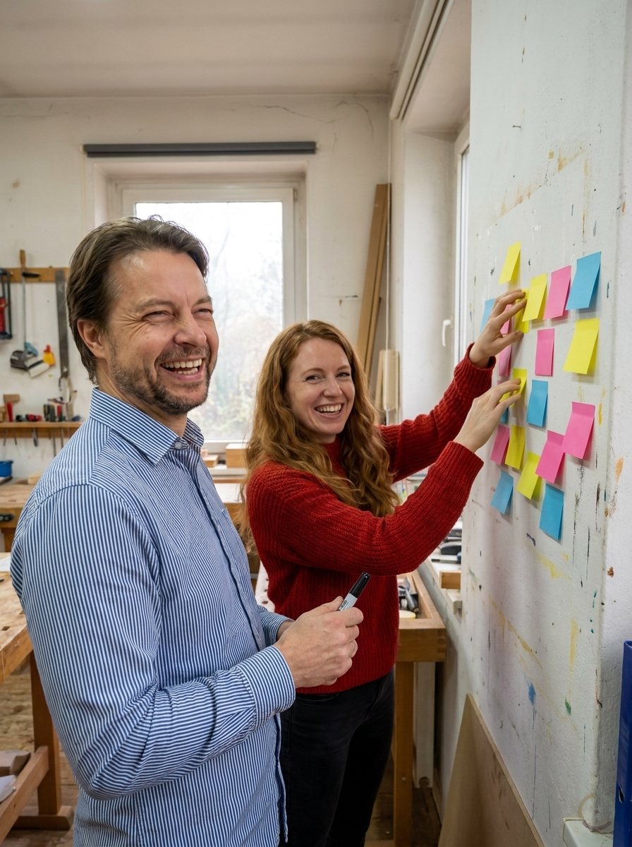 KI-generiert: Notizzettel an einer Wand